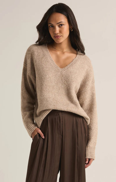 ALL I WANT V-NECK SWEATER SWEATER Z SUPPLY XS HEATHER TAUPE 