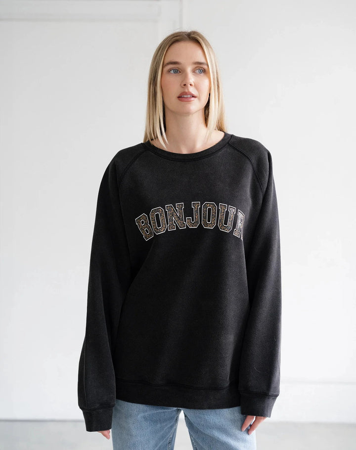 BONJOUR NOT YOUR BOYFRIENDS CREW SWEATER BRUNETTE THE LABEL 