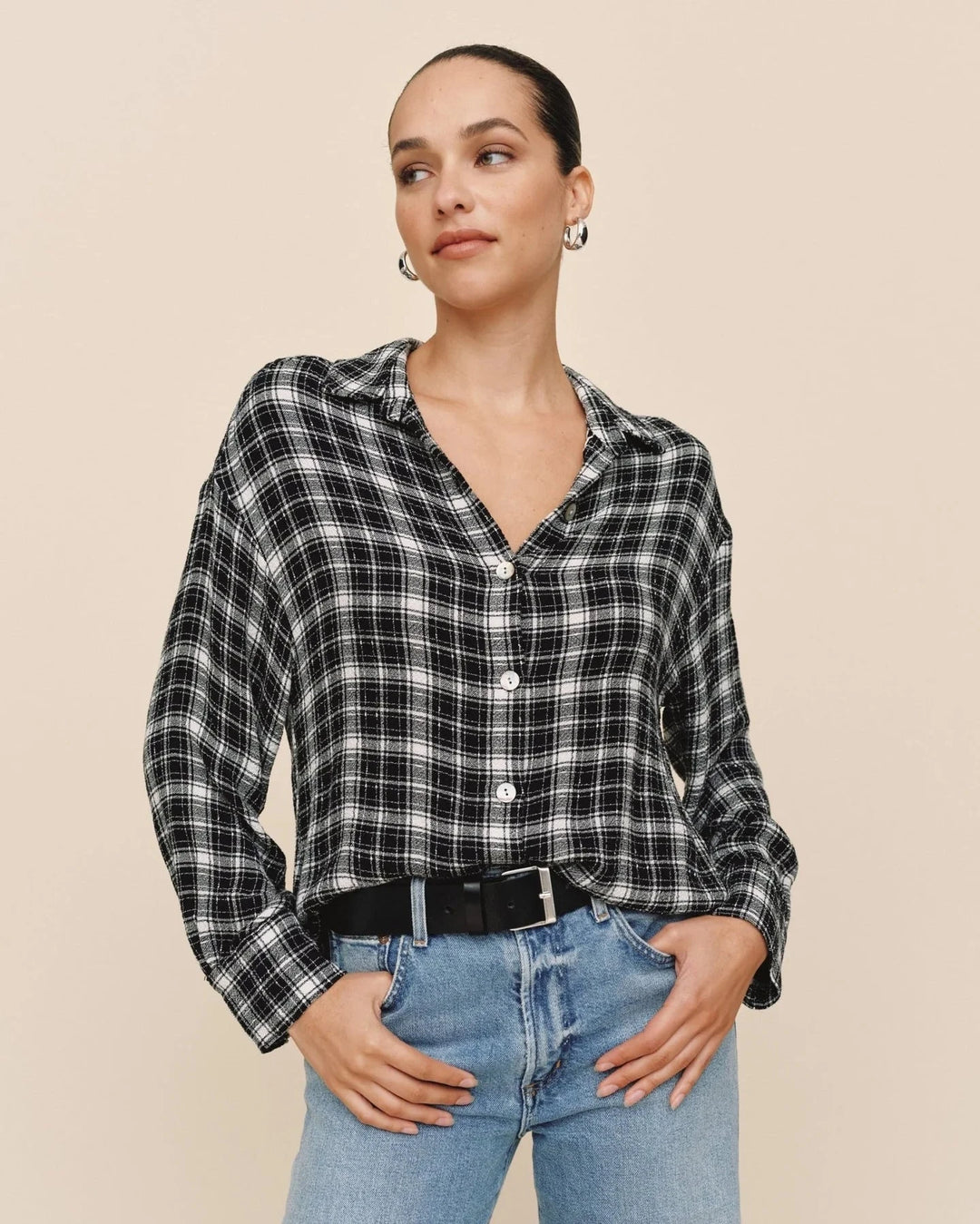 BOYFRIEND PLAID BUTTON DOWN TOP BELLA DAHL 