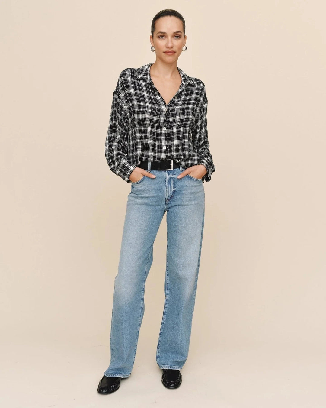 BOYFRIEND PLAID BUTTON DOWN TOP BELLA DAHL 