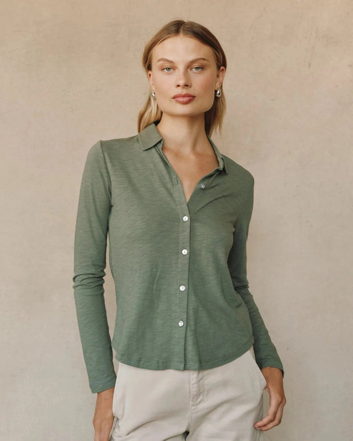 BUTTON DOWN KNIT TOP TOP BELLA DAHL XS FERNWOOD 