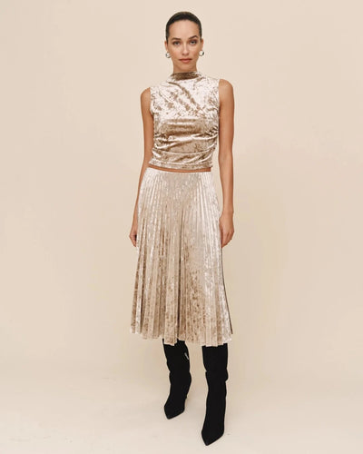 CINCH WAIST PLEATED VELVET SKIRT SKIRT BELLA DAHL 