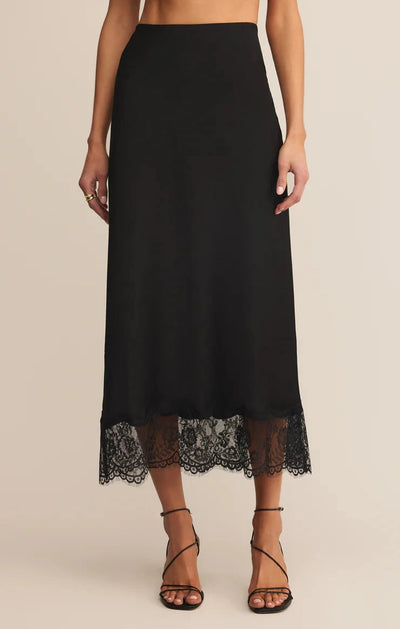 CINDER LACE SATIN MIDI SKIRT SKIRT Z SUPPLY XS BLACK 