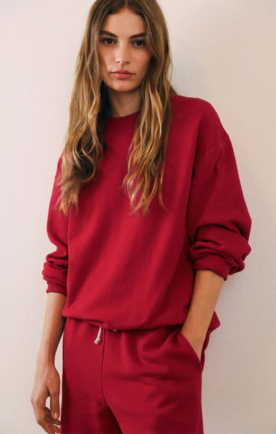 CLASSIC BOYFRIEND SWEATSHIRT SWEATER Z SUPPLY XS HAUTE RED 