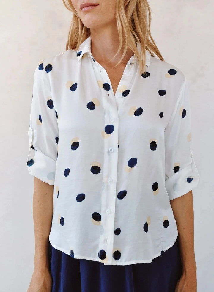 CLEAN SPLIT BACK BUTTON DOWN SHIRT TOP BELLA DAHL 