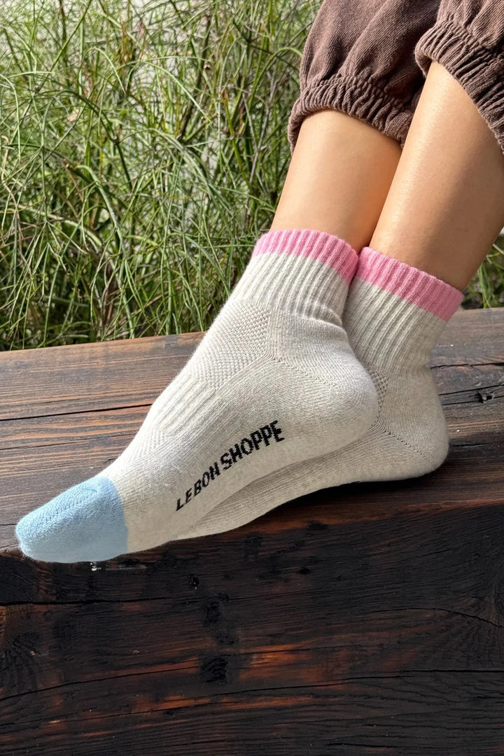 COLOR BLOCK GIRLFRIEND SOCKS - GREY PINK Socks LE BON SHOPPE 