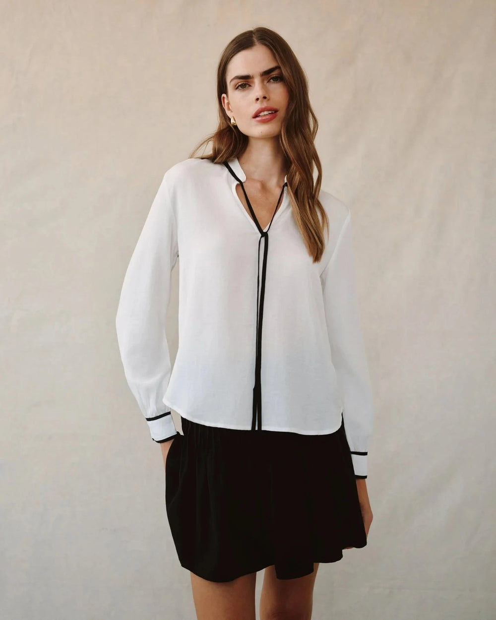 CONTRAST TRIM BLOUSE TOP BELLA DAHL 
