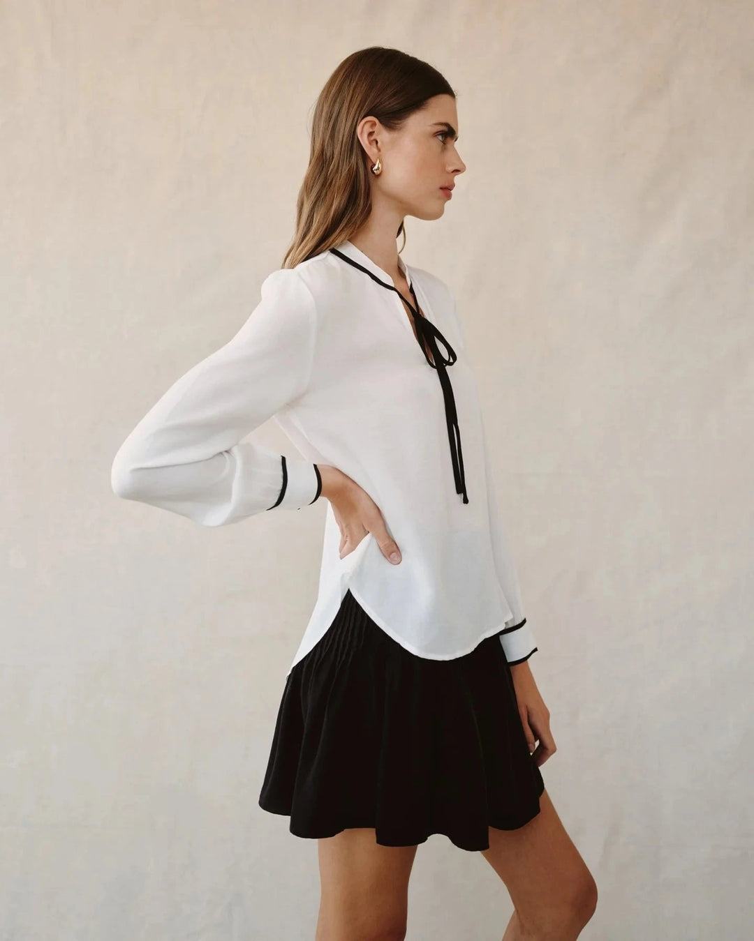 CONTRAST TRIM BLOUSE TOP BELLA DAHL 