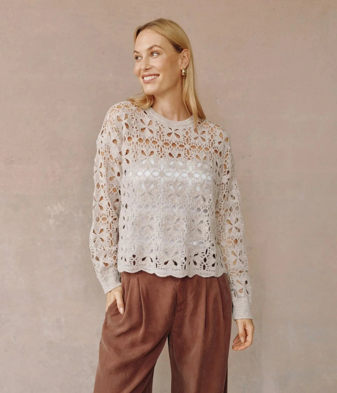 CROCHET CREW NECK SWEATER SWEATER BELLA DAHL 