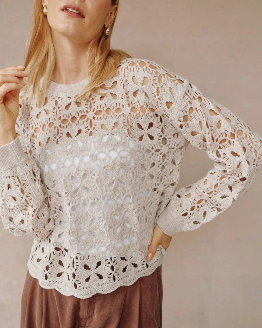 CROCHET CREW NECK SWEATER SWEATER BELLA DAHL 