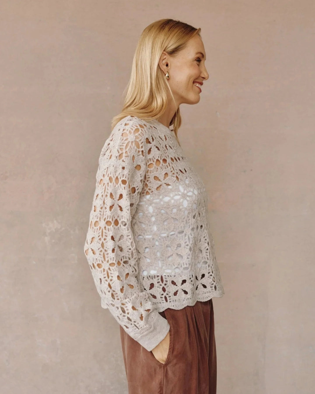 CROCHET CREW NECK SWEATER SWEATER BELLA DAHL 