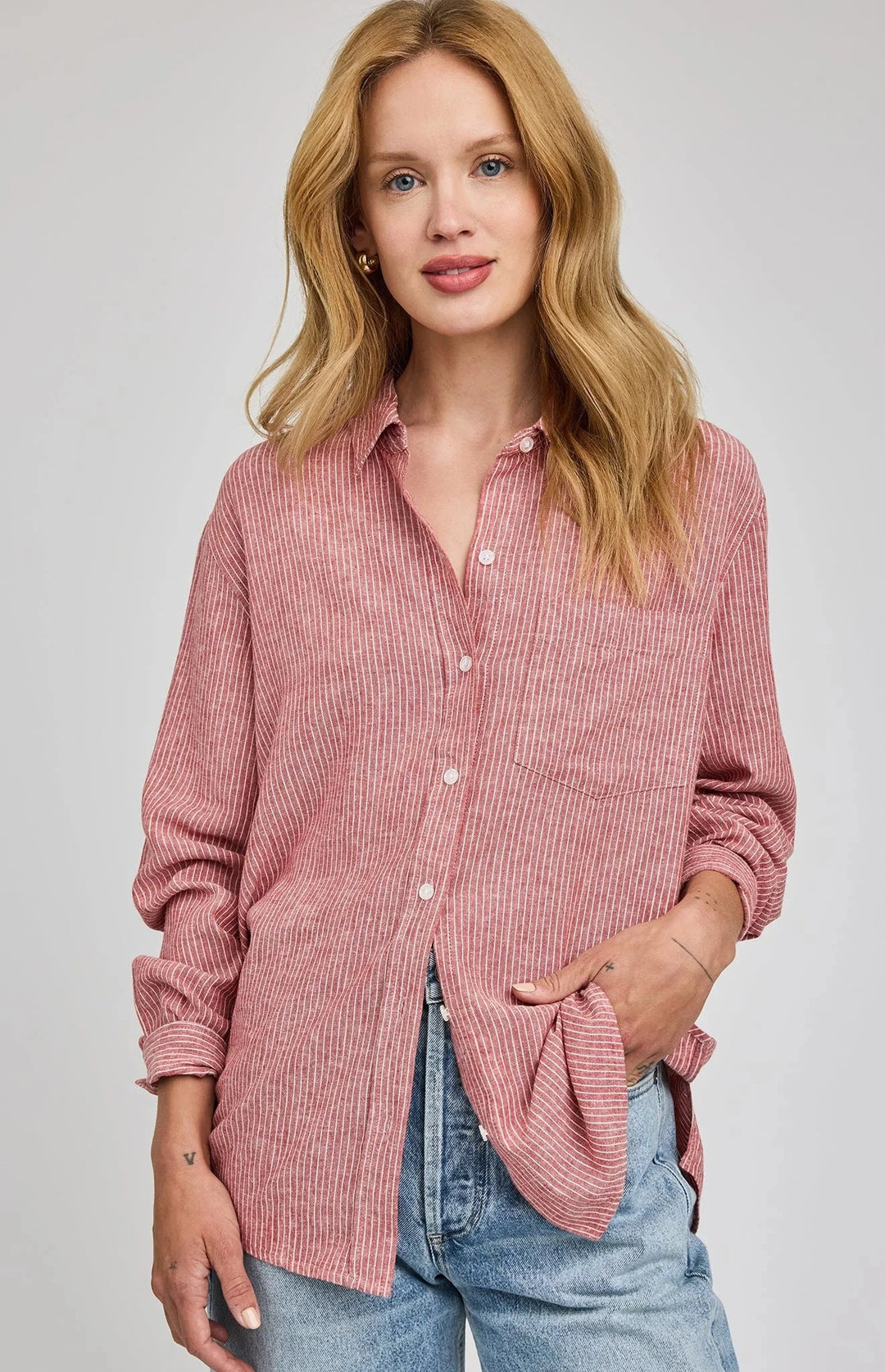 DOMINIQUE SHIRT top GENTLE FAWN XS GARNET STRIPE 