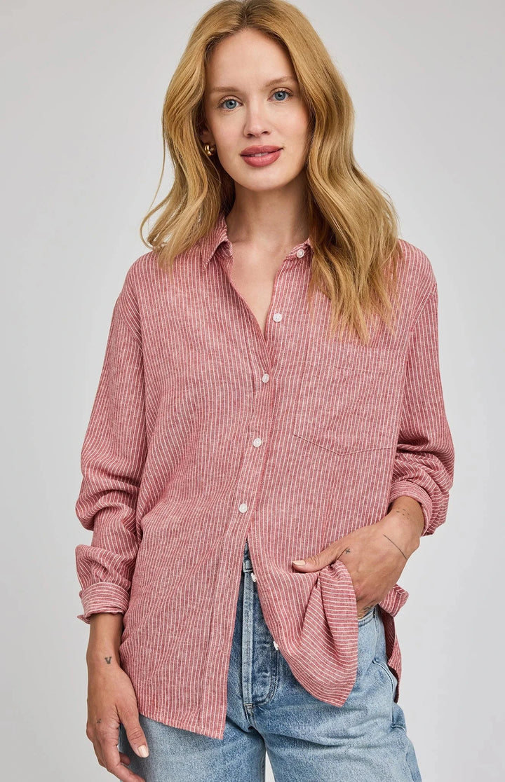 DOMINIQUE SHIRT top GENTLE FAWN XS GARNET STRIPE 