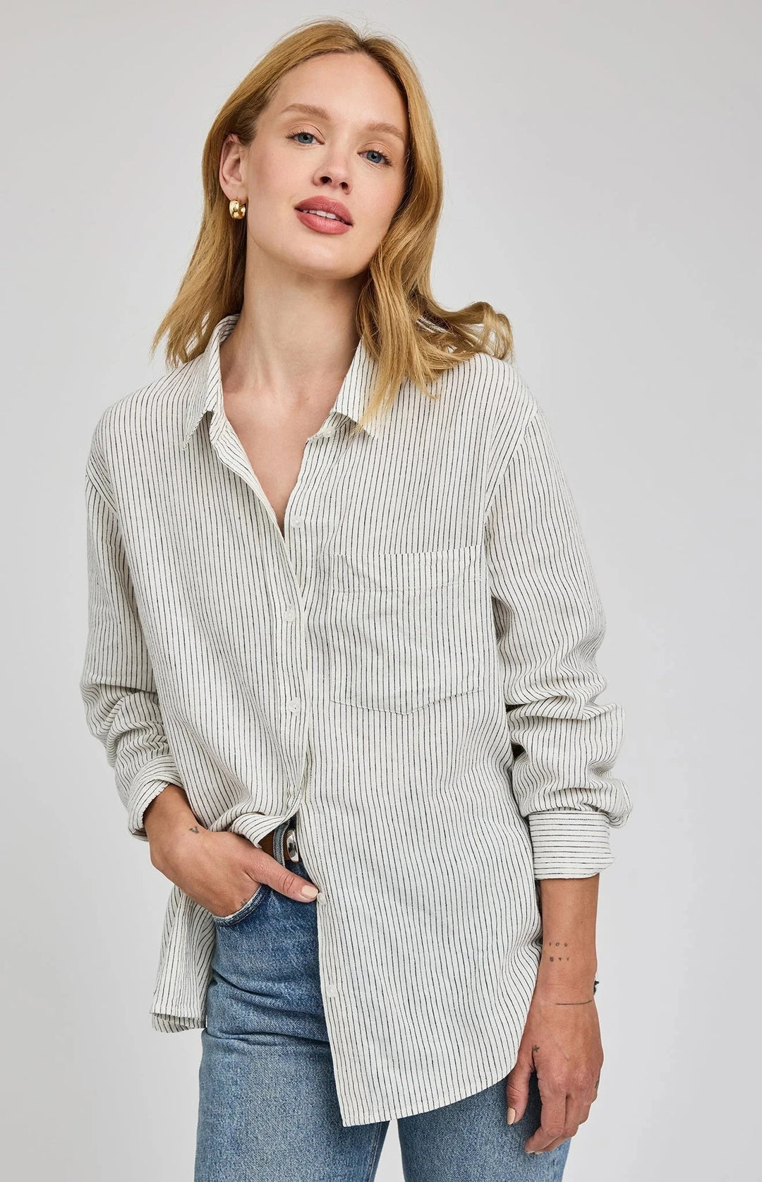 DOMINIQUE SHIRT top GENTLE FAWN XS WHITE STRIPE 