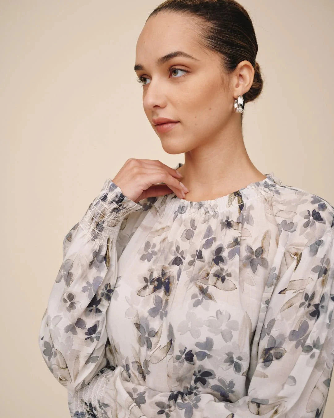 ELASTIC SHIRRED BLOUSE TOP BELLA DAHL 