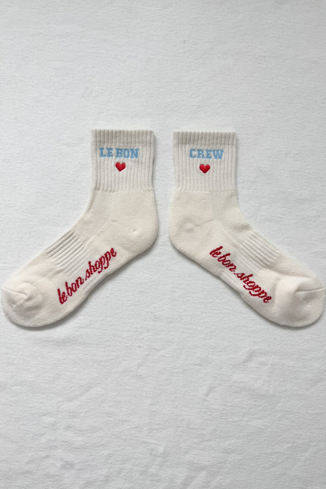 EMBROIDERED CREW SOCKS - VANILLA Socks LE BON SHOPPE 