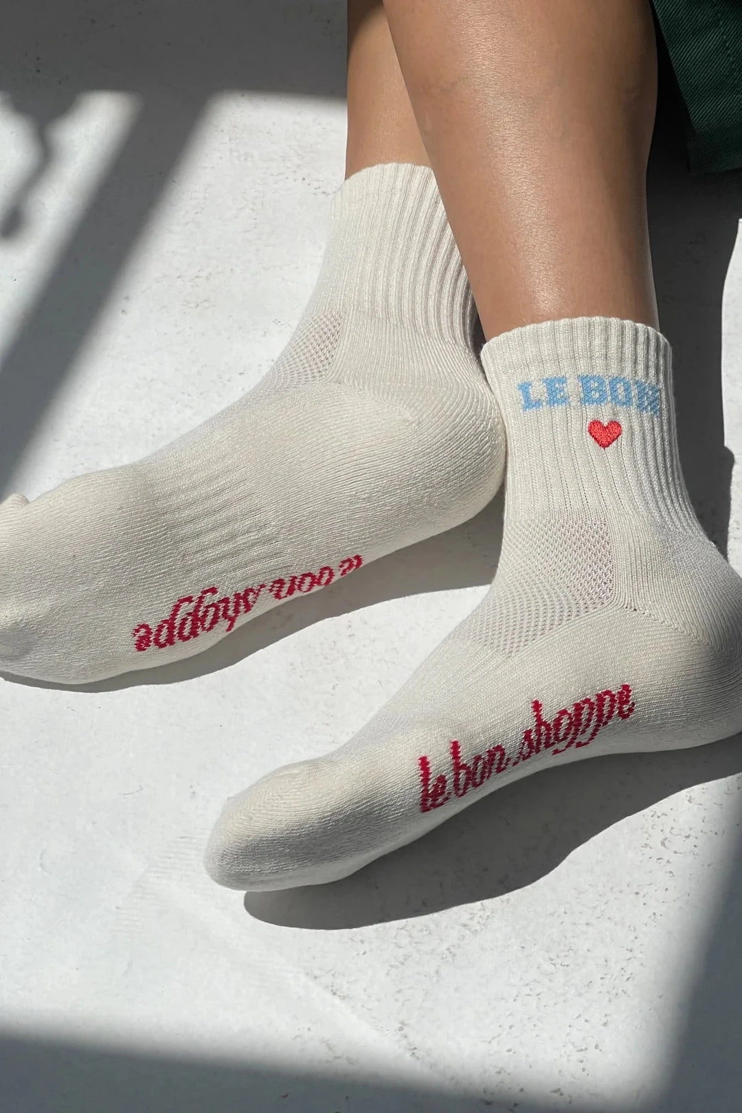 EMBROIDERED CREW SOCKS - VANILLA Socks LE BON SHOPPE 