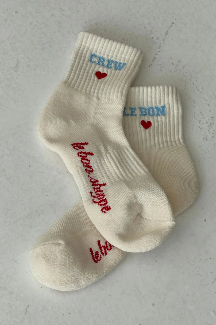 EMBROIDERED CREW SOCKS - VANILLA Socks LE BON SHOPPE 