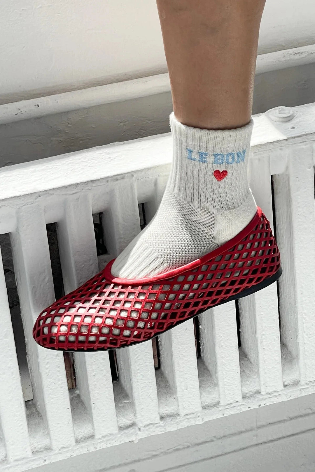 EMBROIDERED CREW SOCKS - VANILLA Socks LE BON SHOPPE 