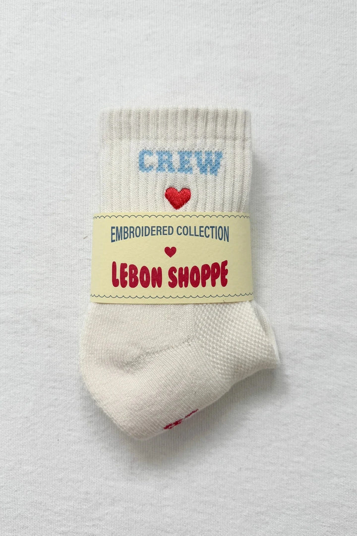 EMBROIDERED CREW SOCKS - VANILLA Socks LE BON SHOPPE 