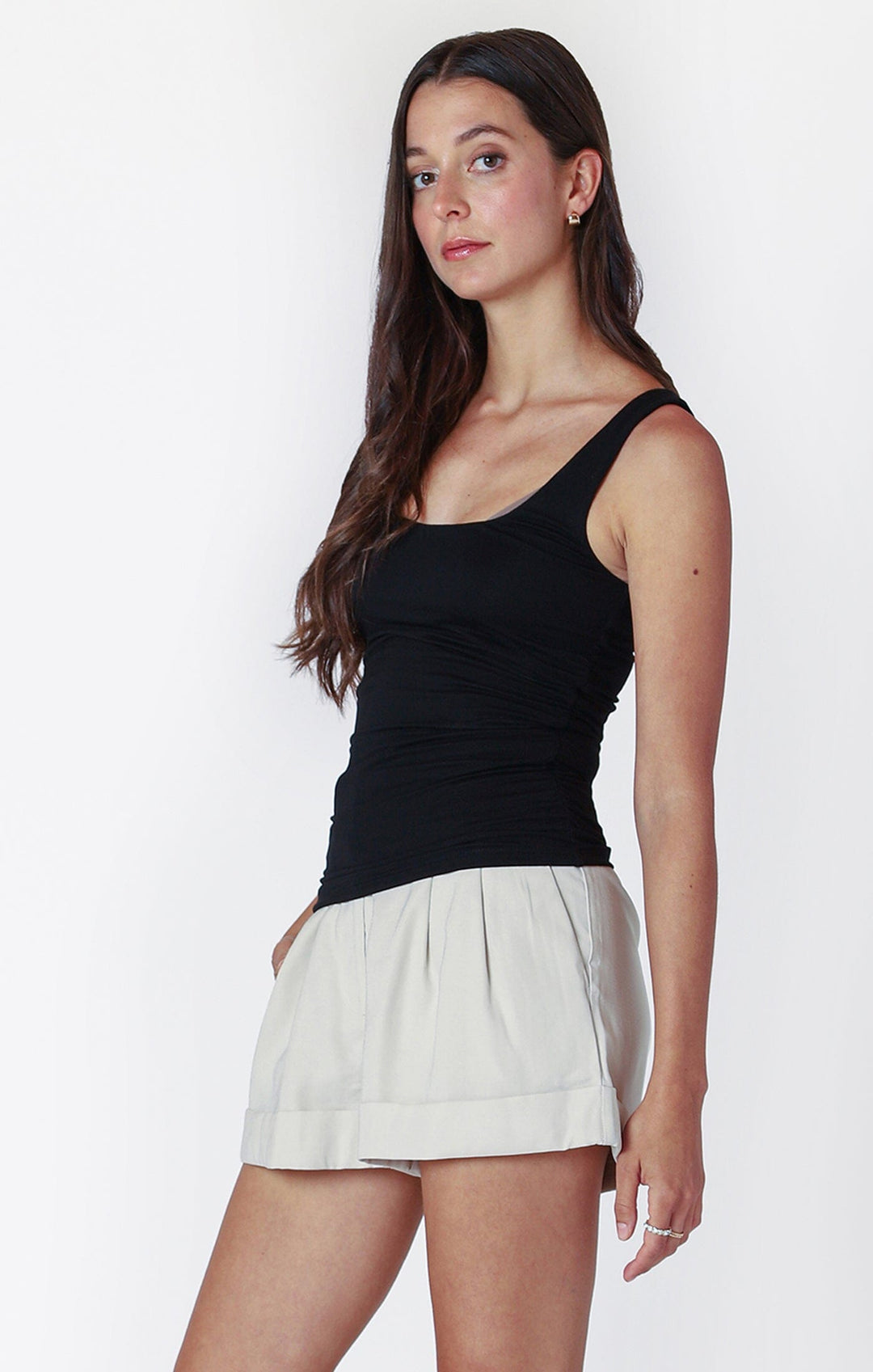 ESSENTIAL RUCHED TANK Tank BLACK TAPE 