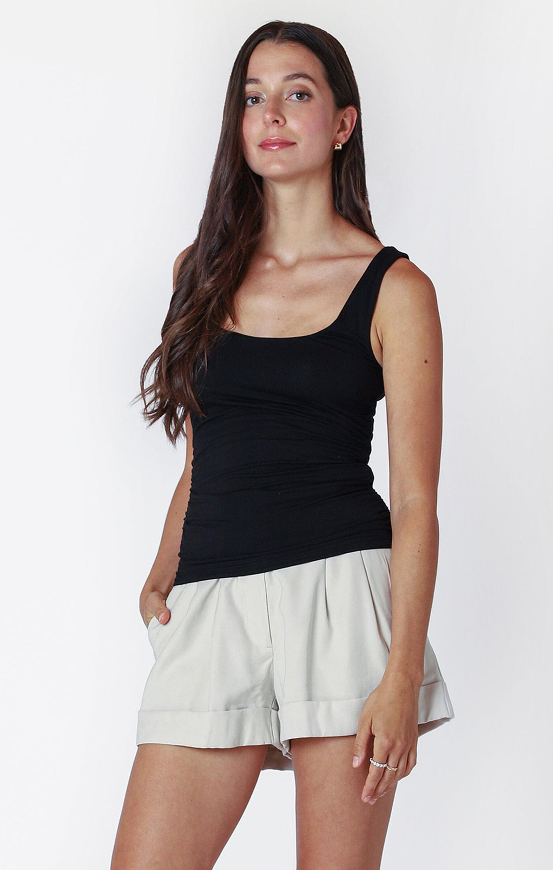 ESSENTIAL RUCHED TANK Tank BLACK TAPE XS BLACK 