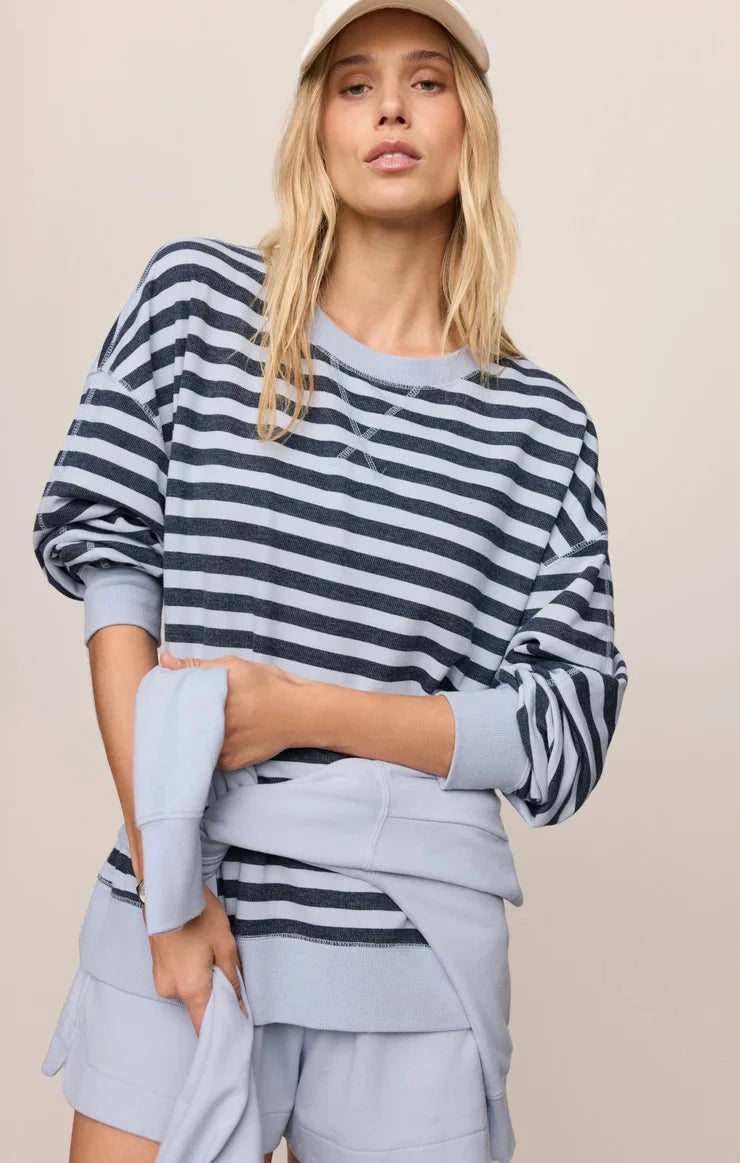 EVERYDAY STRIPED CREW SWEATER Z SUPPLY XS ECLIPSE 