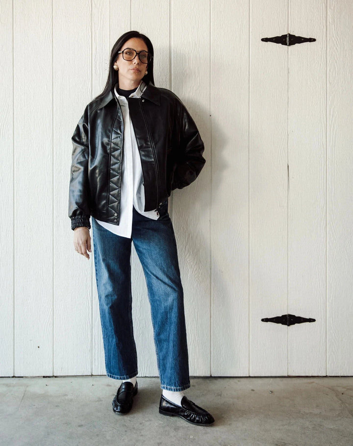 FAUX LEATHER BOMBER JACKET BRUNETTE THE LABEL 