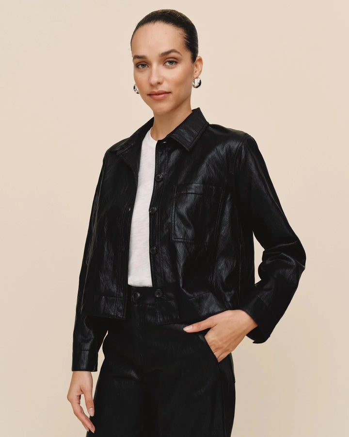 FAUX LEATHER CROP BUTTON DOWN JACKET BELLA DAHL 