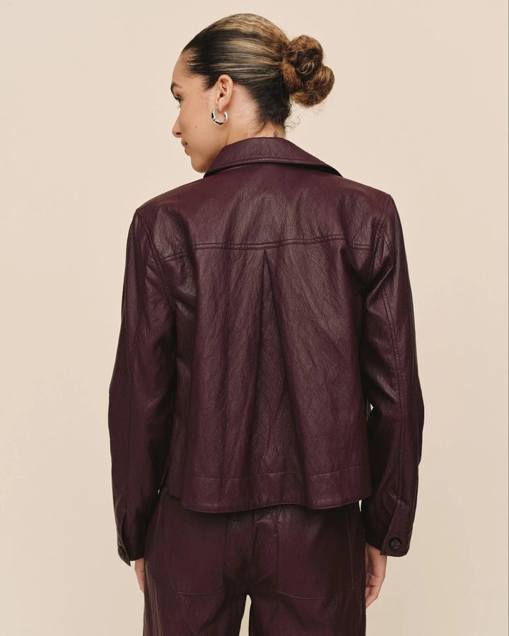 FAUX LEATHER CROP BUTTON DOWN JACKET BELLA DAHL 