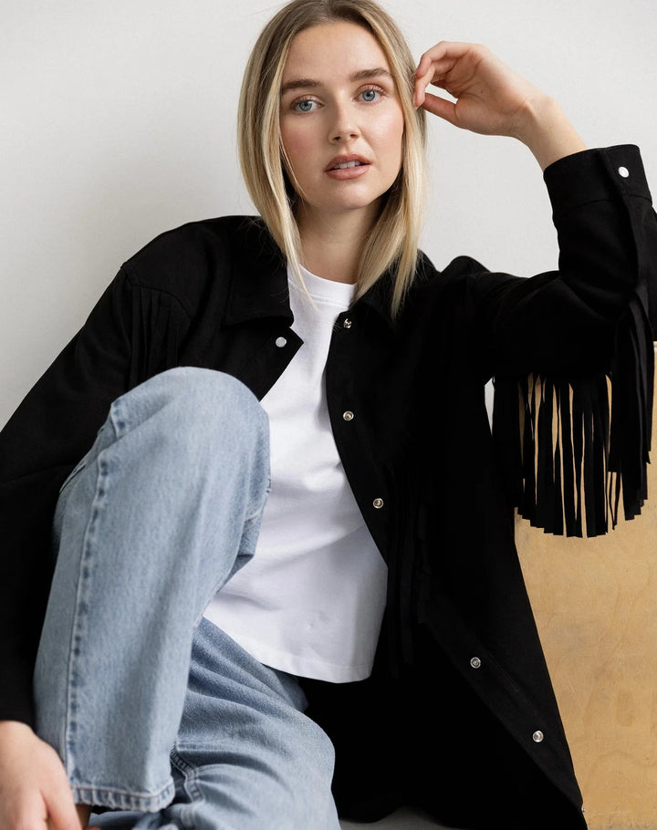FRINGE JACKET DRESS JACKET BRUNETTE THE LABEL 