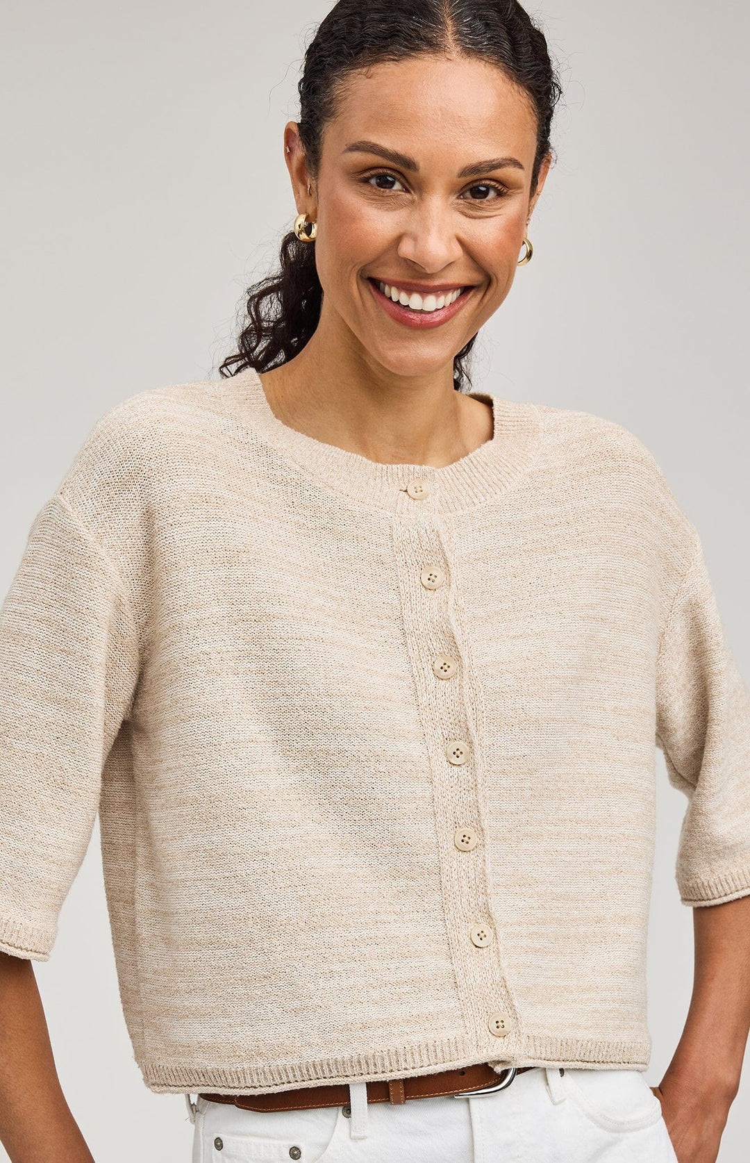 GENEVIEVE CARDIGAN TOP GENTLE FAWN 