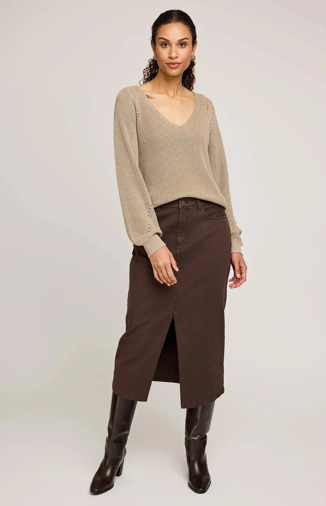 HAILEY SWEATER SWEATER GENTLE FAWN XS HEATHER HAZELWOOD 
