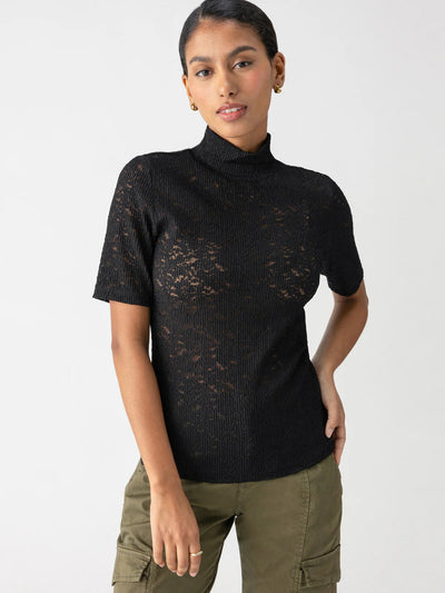 LACE MOCK NECK TOP TOP SANCTUARY XS BLACK 