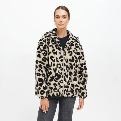 LEOPARD SHERPA ZIP JACKET JACKET BRUNETTE THE LABEL 