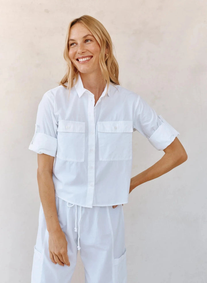 LONG SLEEVE CROP UTILITY SHIRT TOP BELLA DAHL 