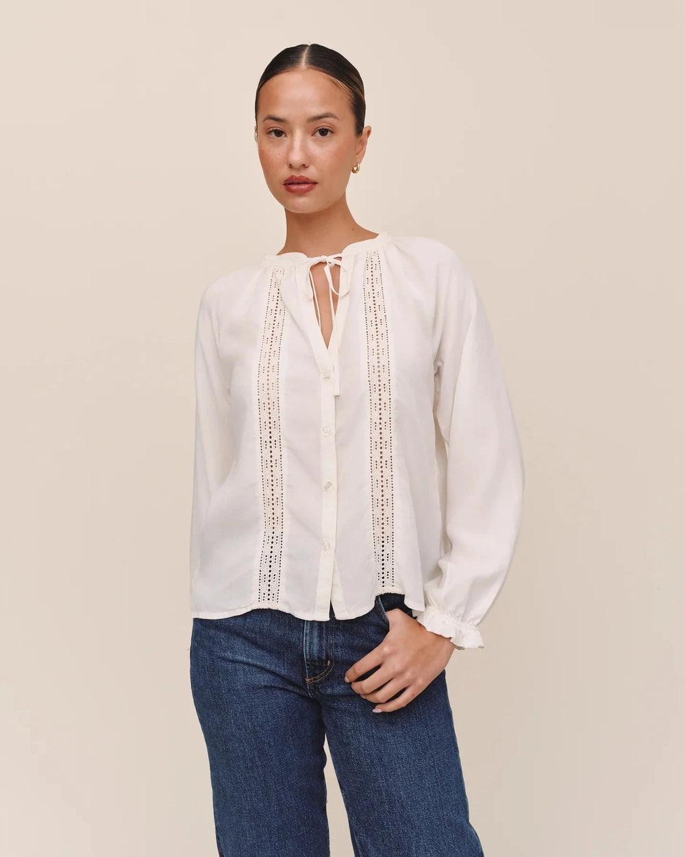 LONG SLEEVE LACE INSET SHIRT top BELLA DAHL 