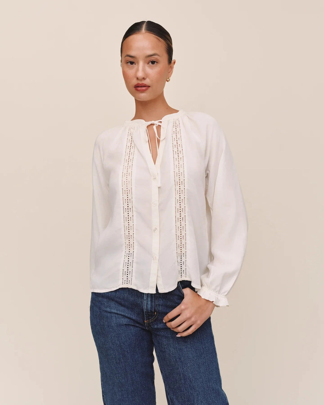 LONG SLEEVE LACE INSET SHIRT top BELLA DAHL 