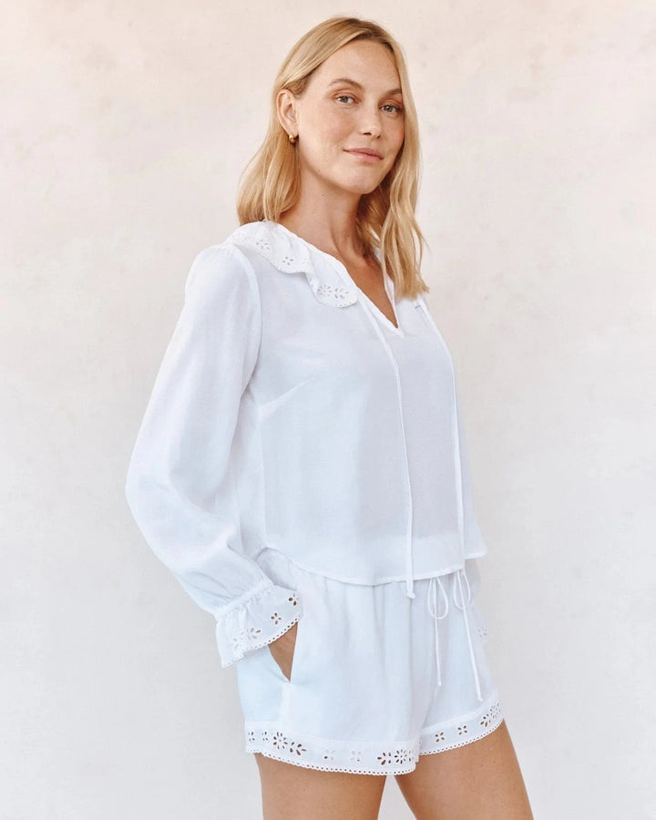 LONG SLEEVE TIE NECK RUFFLE TOP TOP BELLA DAHL 