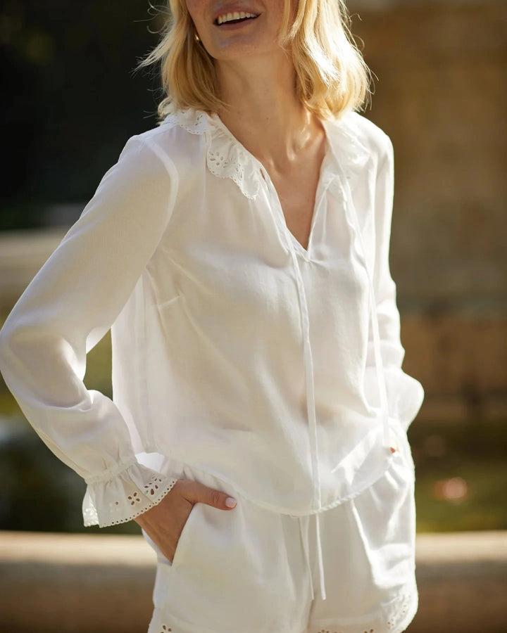 LONG SLEEVE TIE NECK RUFFLE TOP TOP BELLA DAHL 