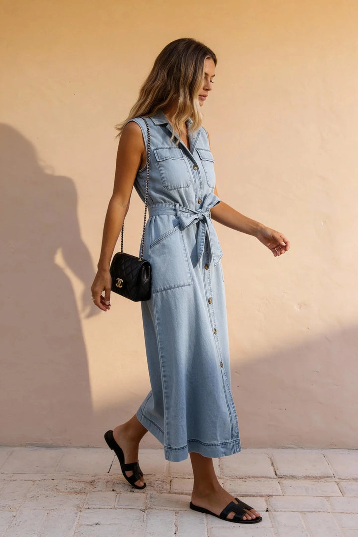 MELODY CHAMBRAY MIDI DRESS Dress PRIV 
