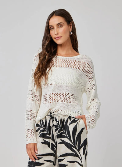 OPEN KNIT STRIPE CREW SWEATER SWEATER BELLA DAHL 