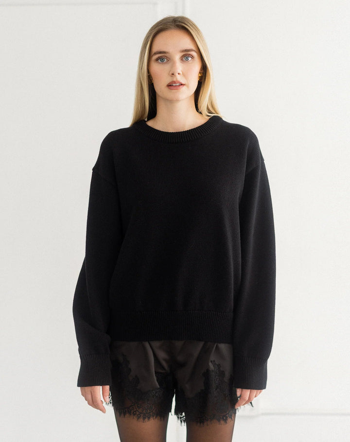PERFECT KNIT CREW SWEATER BRUNETTE THE LABEL 