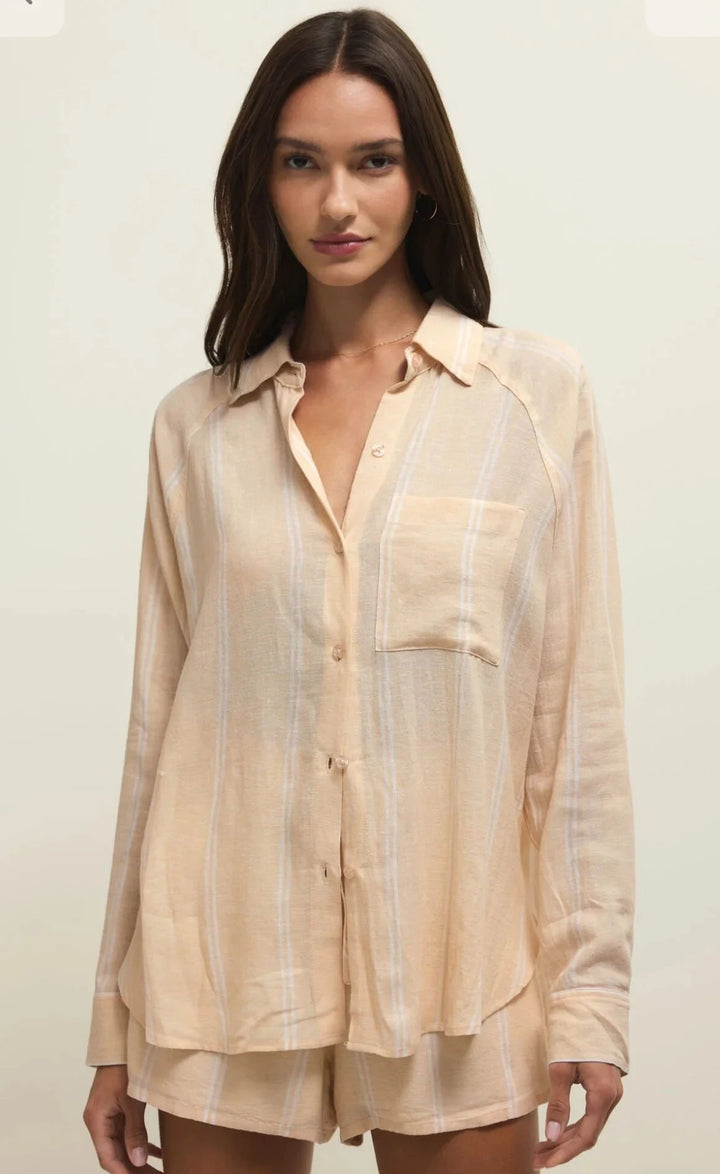 PERFECT LINEN STRIPED TOP top Z SUPPLY XS CUSTARD 