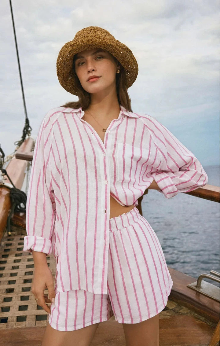 PERFECT LINEN STRIPED TOP top Z SUPPLY XS SPANISH ROSE 