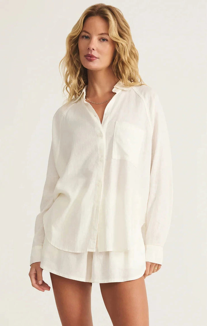 PERFECT LINEN TOP top Z SUPPLY XS WHITE 