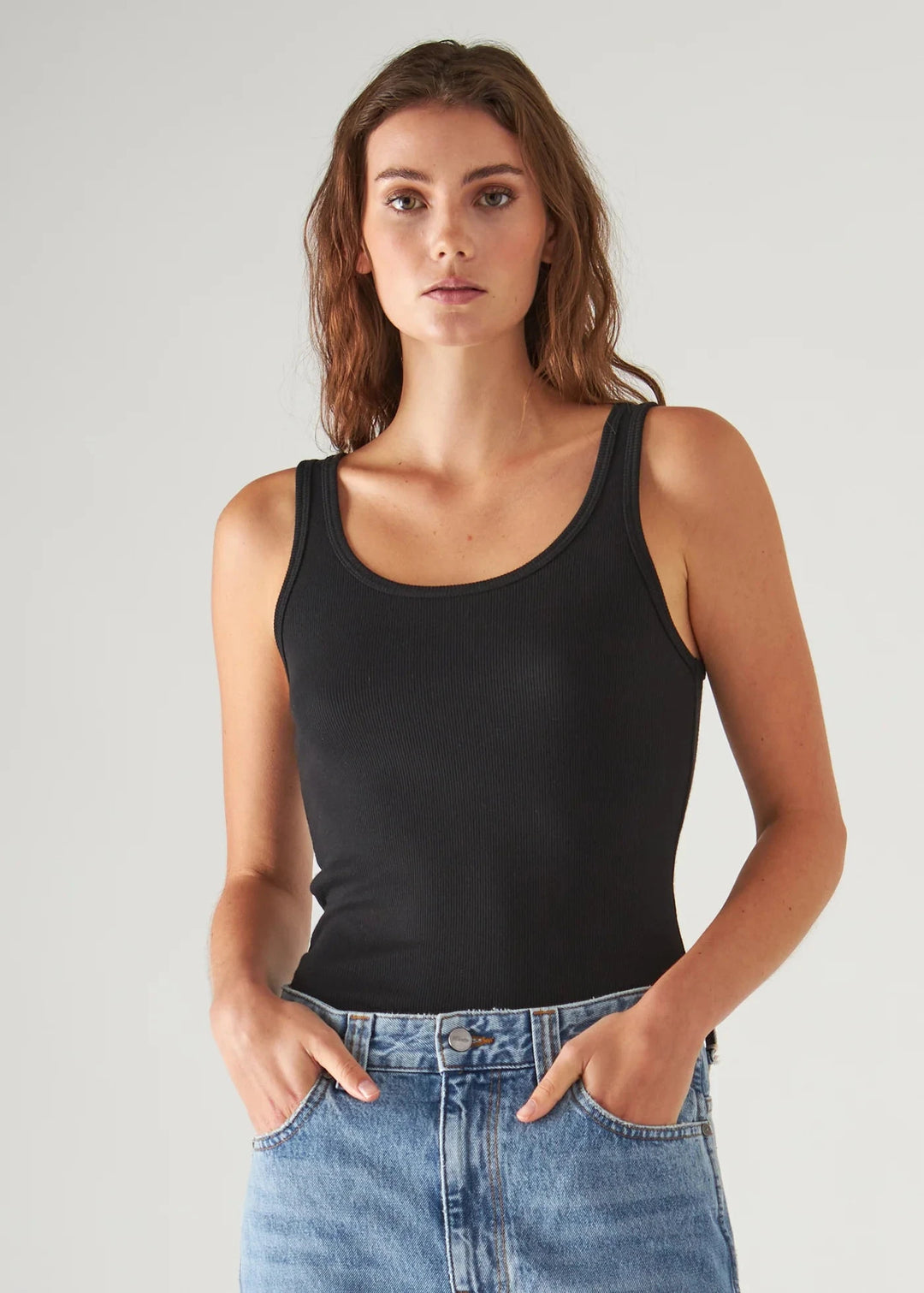 PIMA COTTON MODAL RIB SCOOP TANK Tank PATRICK ASSARAF XS BLACK 