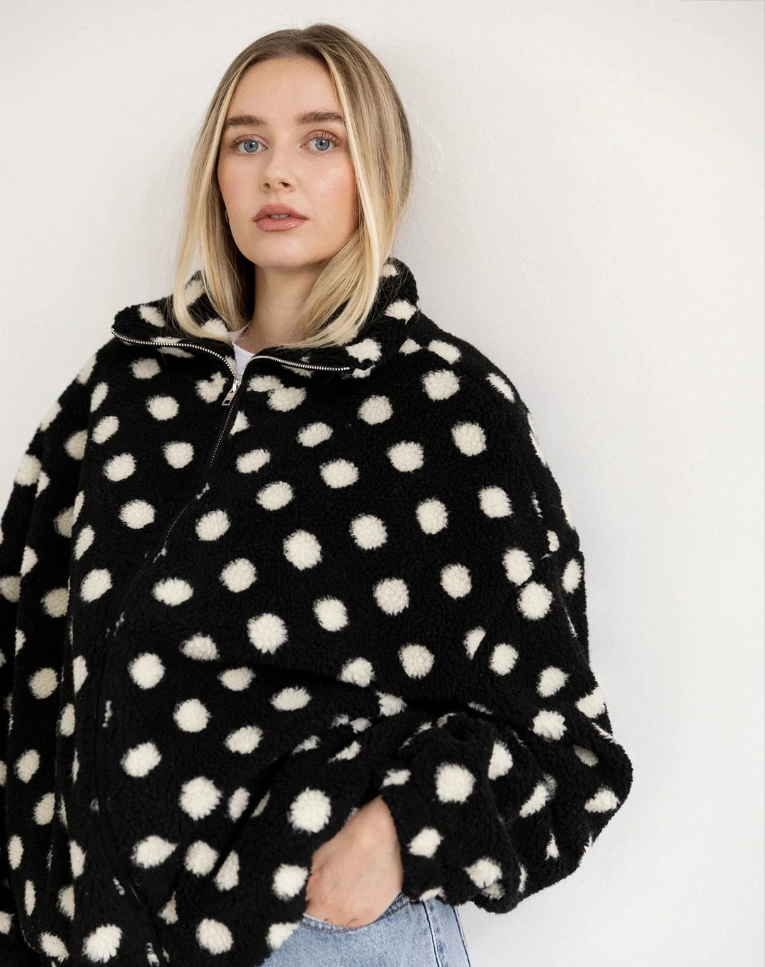 POLKA DOT SHERPA JACKET JACKET BRUNETTE THE LABEL 