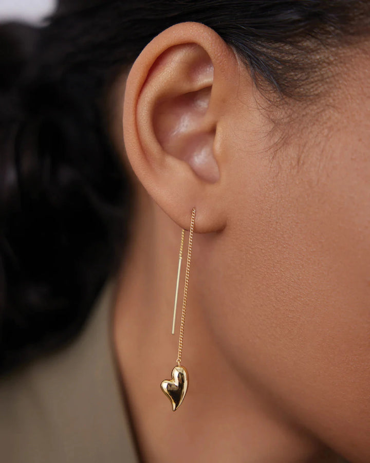 PUFFY HEART THREADER EARRINGS Jewelry JENNY BIRD 