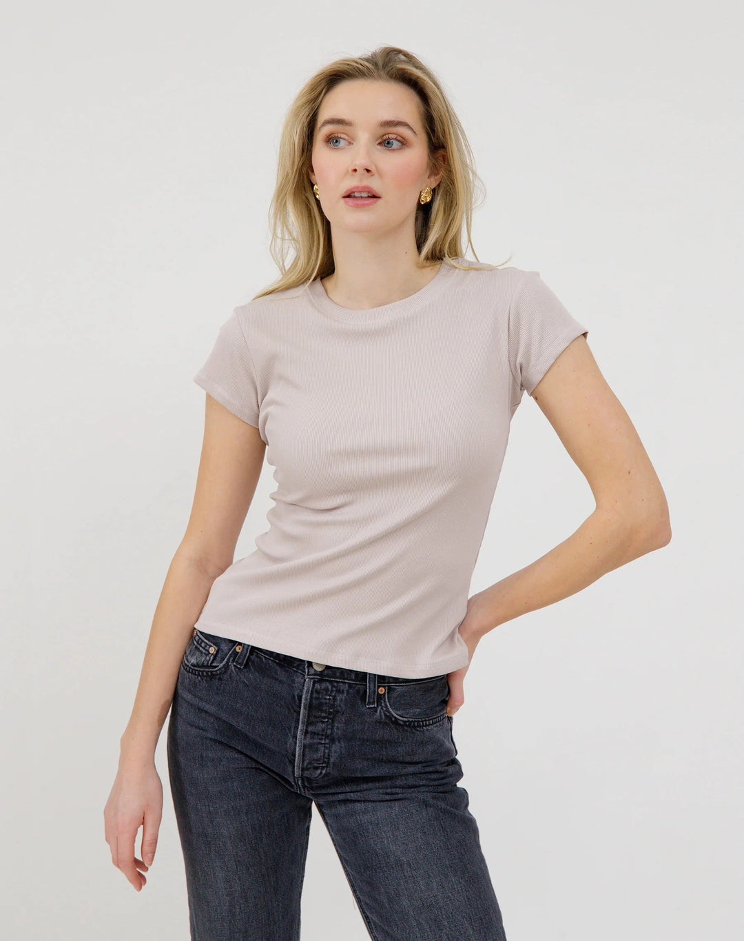 RIBBED T-SHIRT T-Shirt BRUNETTE THE LABEL L/XL DOVE GREY 